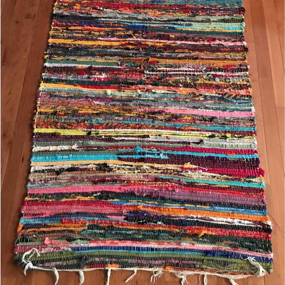 New Handwoven Multicolor Striped Rag Rug Boho 66” x 36”
